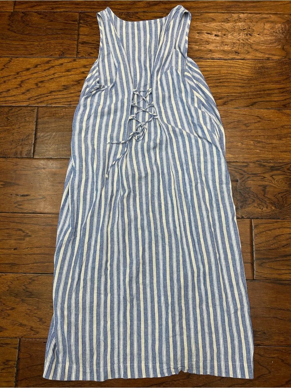 Coastal boho Sleeveless Linen-Blend Button-Front Midi Shift Dress - Picture 7 of 7